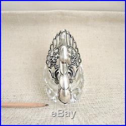 Sterling Silver Swan Candy Dish Salt Bowl Articulated Wings Crystal ALBO Germany
