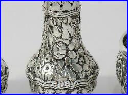 Sterling Silver Tiffany Antique Floral Repousse Salt Pepper Shaker Cellar Set