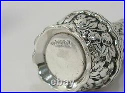 Sterling Silver Tiffany Antique Floral Repousse Salt Pepper Shaker Cellar Set