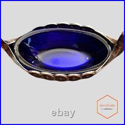 Sterling Silver Vintage Viking Salt Cellar With Cobalt Blue Glass Insert