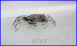 Sterling Silver Zodiac Crustacean Crab Salt Dip Cellar w Hinged Lid Snuff Box
