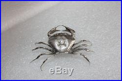 Sterling Silver Zodiac Crustacean Crab Salt Dip Cellar w Hinged Lid Snuff Box