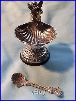 Sterling silver. 925 salt cellars, musical Angels design, with spoons