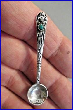 Sterling silver Navajo turquoise Thunderbird spoon & David Allende salt cellar