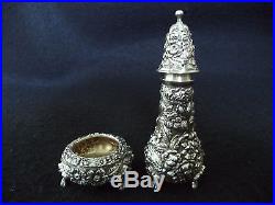 Sterling silver salt cellar pepper shaker Stieff Rose repousse hand chased #12