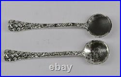 Stieff Rose Pair Of Open Salt Cellar + Spoons Sterling Silver Item# 4235