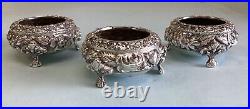 Stieff Sterling Silver Hand Chased Repousse Salt Cellars (3) and Spoons (2)