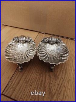 Stunning Pair Sterling Silver Shell Salt Cellar George Unite 1873 Dolphin Feet