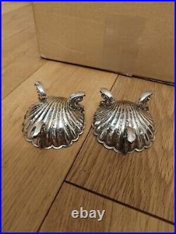 Stunning Pair Sterling Silver Shell Salt Cellar George Unite 1873 Dolphin Feet