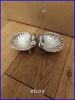 Stunning Pair Sterling Silver Shell Salt Cellar George Unite 1873 Dolphin Feet