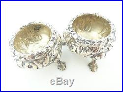 Stunning Pair of Sterling Silver Repousse Style Footed Salt Cellars