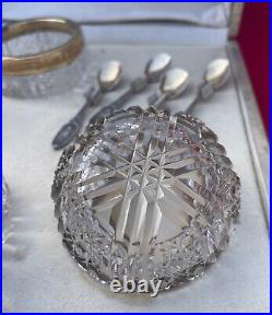 Superb 1900's French Set 4 Vermeil Salt Cellars Spoons Sterling SILVER Crystal