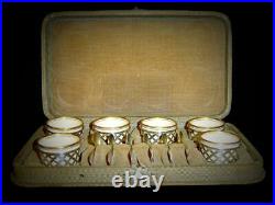 Superb Boxed Set 6 Antique Lenox Porcelain Sterling Salt Cellars And Salt Spoons