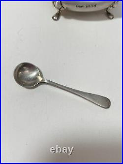 TIFFANY & CO Footed Salt Cellar Cobalt insert & Spoon STERLING SILVER 925