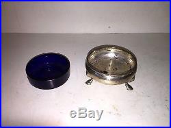 TIFFANY VINTAGE STERLING SALT CELLARS WITH BLUE GLASS LINERS (4) TIFF. AND (2) A