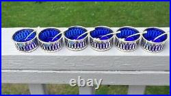 TWR Silver Plate & Cobalt Blue Glass Salt Cellars with Spoons Lot Of 6