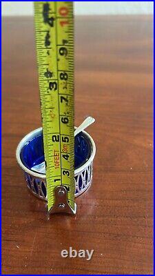 TWR Silver Plate & Cobalt Blue Glass Salt Cellars with Spoons Lot Of 6