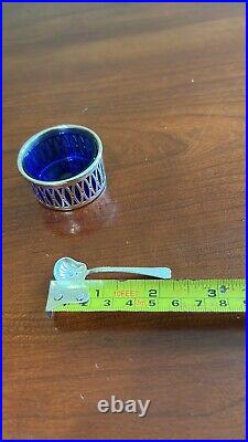 TWR Silver Plate & Cobalt Blue Glass Salt Cellars with Spoons Lot Of 6