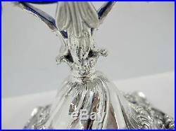 Tall 925 Sterling Silver & Blue Glass Insert Leaf Applique Standing Salt Holder