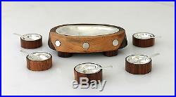 Taxco Mexico Sterling Silver & Rosewood Dish with Matching Salt Cellars Spoons