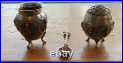 Thai Buddhas Aspara/Dakini Dancers Coin Silver Salt Cellar Spoon Pepper Shaker