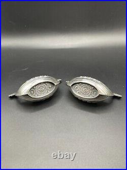 Theodor Olsens Eftf Pair of Sterling Silver Viking Ship Salts with Spoons