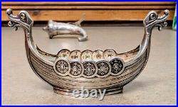 Theodor Olsens Vintage Norway Viking Ship Salt Cellar + Spoon & Horn Pepper Set