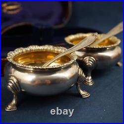 Tiffany& Co G@W c1890 Silver Salt Cellars w Spoon in Custom Box Free Ship USA