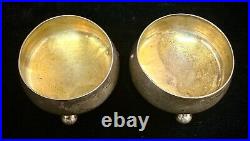 Tiffany & Co. Makers Antique Sterling Silver Pair Of Ball Footed Salt Cellars