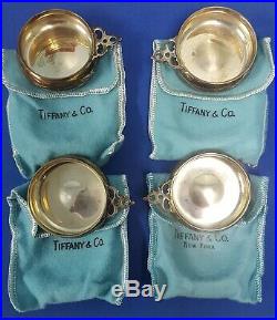 Tiffany & Co. Sterling Silver Set of 4 Porringer Salt Cellars w Pouch & Red Box