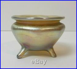 Tiffany FAVRILE Silver Iridescent Art Glass Footed Salt Cellar #6, Signed