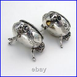Tiffany Floral Open Salt Dishes Pair Rams Head Feet Sterling Silver Mono H