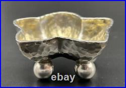 Tiffany Hand Hammered Sterling Silver Leaf Open Salt Cellar With Spoon Aesthetic
