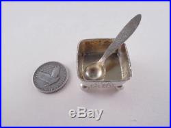 Tiffany Sterling Hammered Aesthetic Salt & Spoon Set Oak Leaf Engraved Look