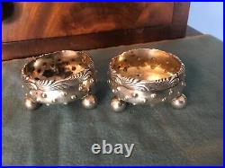Tiffany & co Antique sterling silver Ornate footed Open Salts matching pair 1873