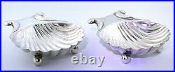 Two 2 9/10 x 2 1/3 Inch 925 Sterling Silver Scalloped Footed Salt Pepper Cellar