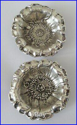 Two Rare Antique Pair Of Gorham Sterling Poppy Salt Cellars Or Nut Dishes 866