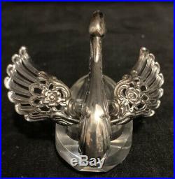 Two Swan Salt Cellars Sterling Silver with Glass and Spoons Wings Open