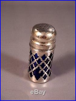 UNUSUAL Sterling Silver Cobalt Blue Glass Salt Cellar Pepper Shaker Mustard