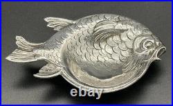 Unusual Cast 800 Silver Figural Fish Form Open Salt Cellar