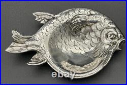 Unusual Cast 800 Silver Figural Fish Form Open Salt Cellar