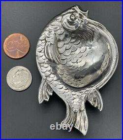 Unusual Cast 800 Silver Figural Fish Form Open Salt Cellar