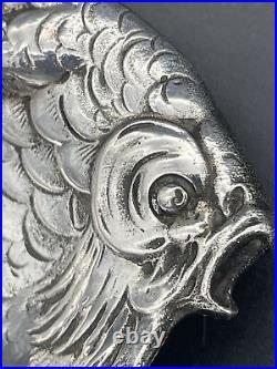 Unusual Cast 800 Silver Figural Fish Form Open Salt Cellar