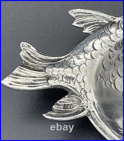 Unusual Cast 800 Silver Figural Fish Form Open Salt Cellar