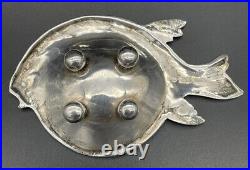 Unusual Cast 800 Silver Figural Fish Form Open Salt Cellar