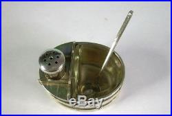 Unusual Pair Tub Sterling Silver Salt Cellar & Pepper, Glass Insert & Spoon