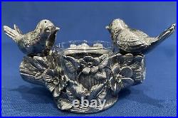 VERY HTF Weidlich Bros. Silver Plated OPEN SALT CELLAR & Lovebirds Shakers 1920s