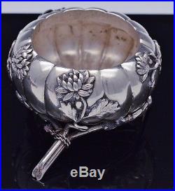 Vfine Antique Chinese Japanese Sterling Silver Lotus Open Salt Cellar Pepper Pot