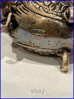 VICTORIAN Pr Ornate Salt Cellar Sterling Silver child on vessel Form Footed 103g