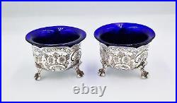 VICTORIAN STERLING SILVER FLORAL SALT CELLARS London 1896